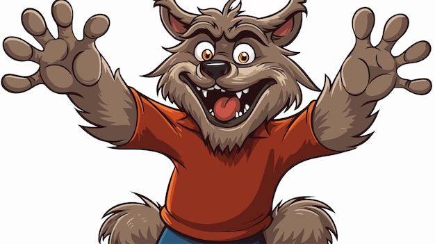 Vector friendly cartoon waving wolf man vector illustration