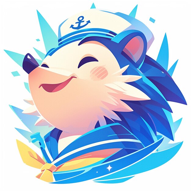 A friendly hedgehog sailor cartoon style