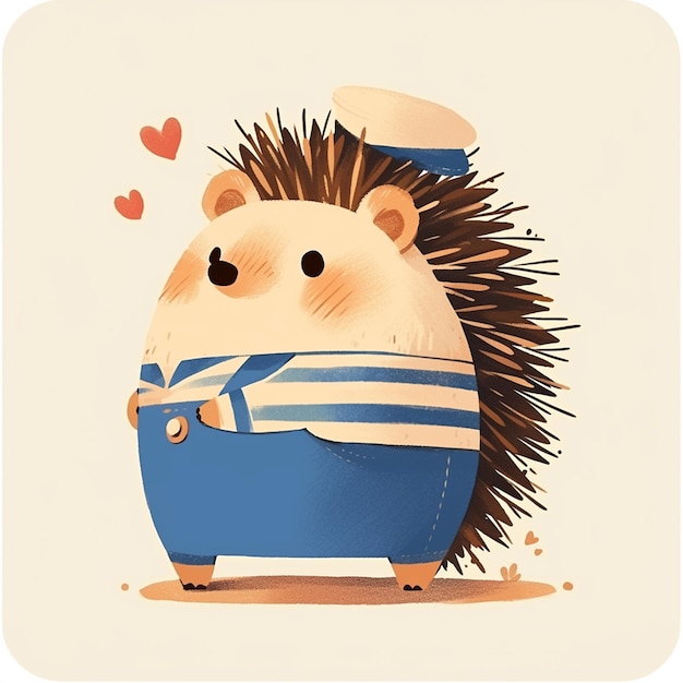 A friendly hedgehog sailor cartoon style