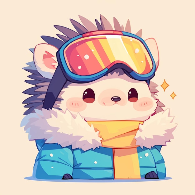 A friendly hedgehog ski instructor cartoon style