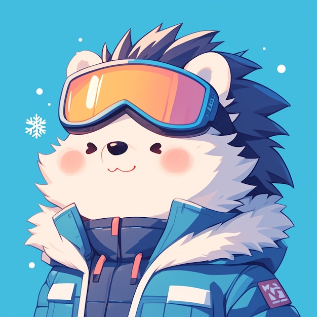 A friendly hedgehog ski instructor cartoon style