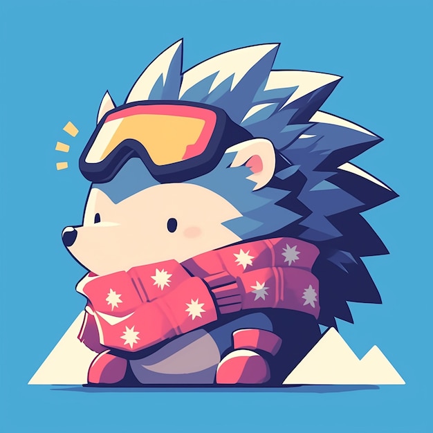 A friendly hedgehog ski instructor cartoon style