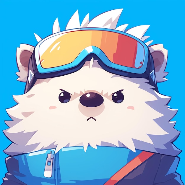 A friendly hedgehog ski instructor cartoon style