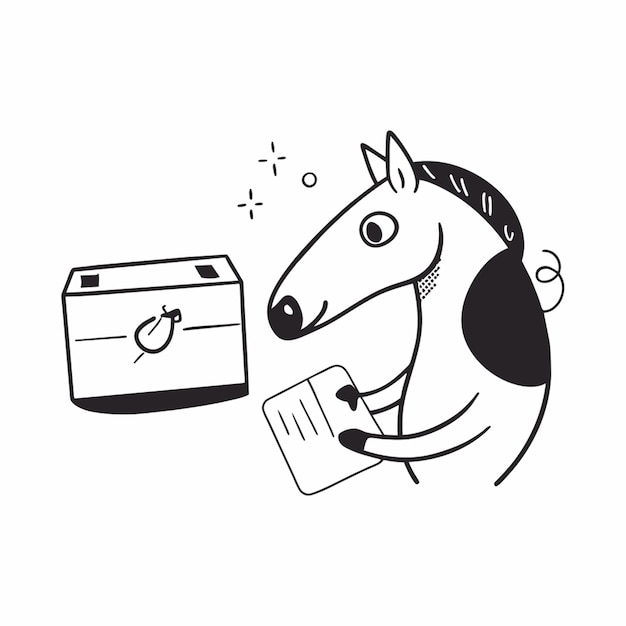 Vector friendly horse delivery service vector illustration doodle line art