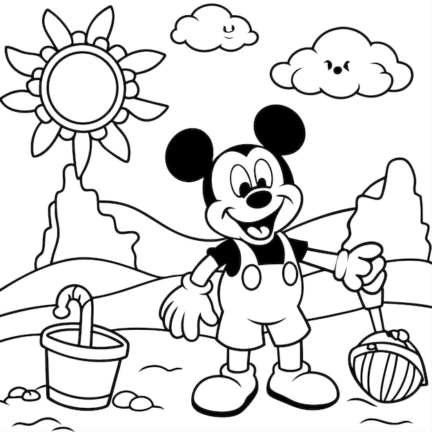 Vector friendly micky mouse cartoon coloring page