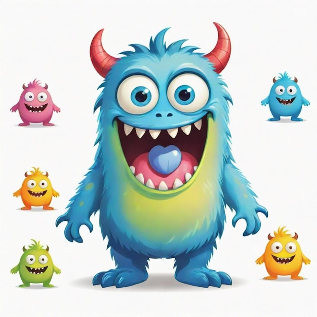 Vector friendly monster cartoon vector set white background isolated