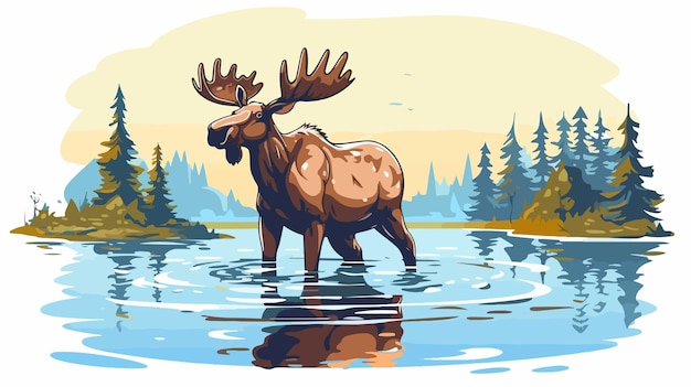 Vector friendly moose waving 2d flat cartoon vector illustration