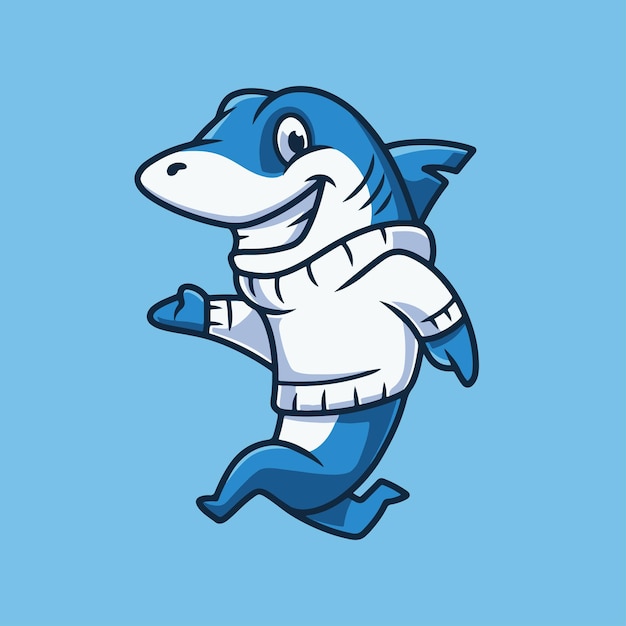 Friendly Running Shark Cartoon Character