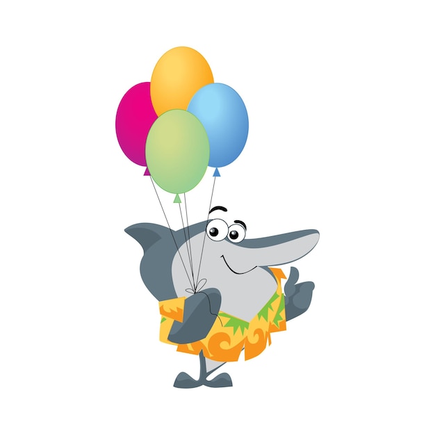 friendly shark mascot and balloons cartoon character vector