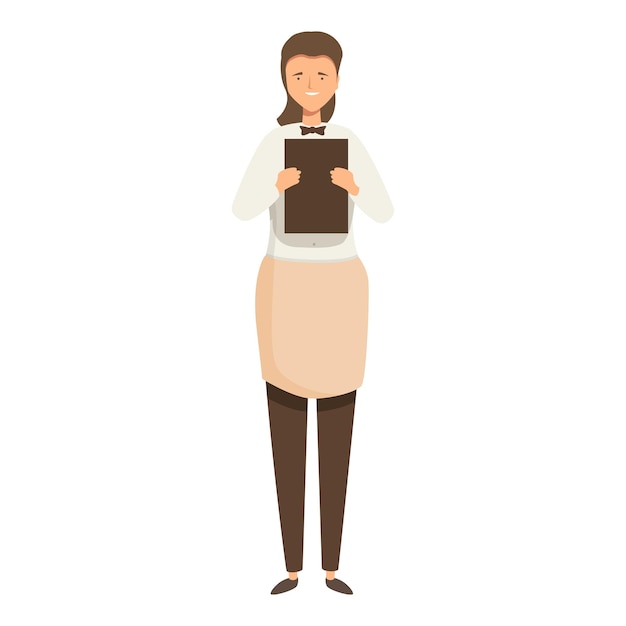 Vector friendly waitress holding a menu and waiting to take the order in a restaurant or cafe