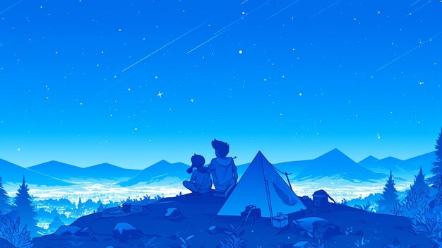 Vector friends camping under the starry sky