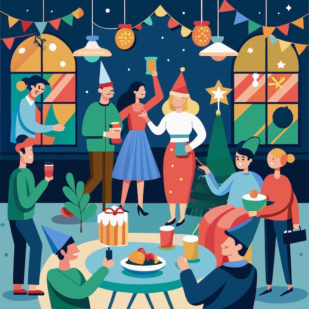 Friends Celebrate Christmas Party Together with Fun and Joy