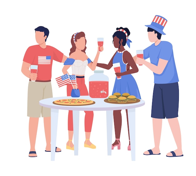 Friends celebrating Independence day semi flat color vector characters