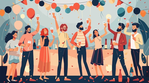 Friends Celebrating New Year Party Vector Illustration