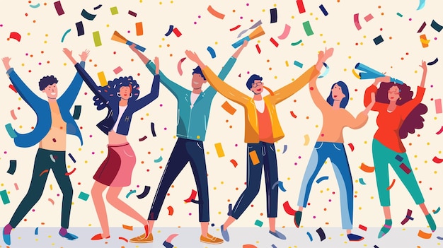 Friends Celebrating New Year Party Vector Illustration