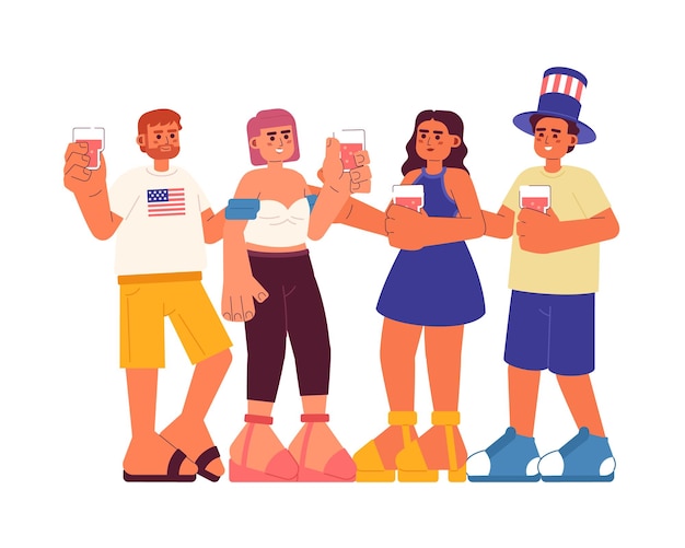 Friends celebrating toasting glasses semi flat colorful vector characters