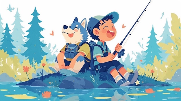 Vector friends going on a fishing trip