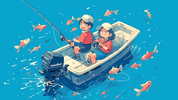 Vector friends going on a fishing trip