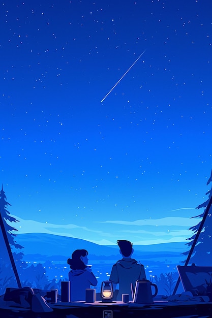 Vector friends having a movie night under the stars