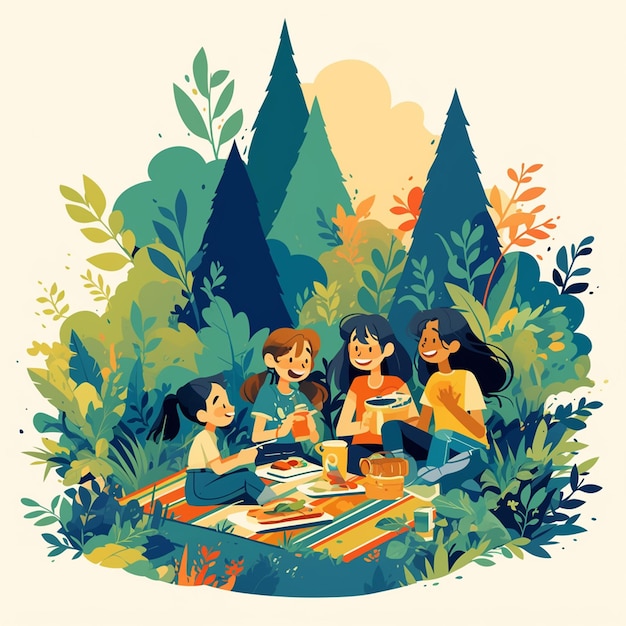 Friends Sharing a Picnic in the Park