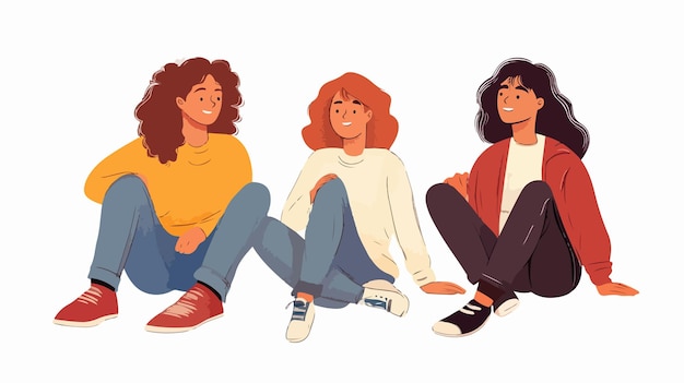 Friends Sitting Against Wall Vector Illustration