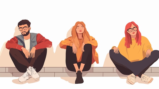 Friends Sitting Against Wall Vector Illustration