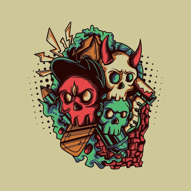 Friends Skull Illustration