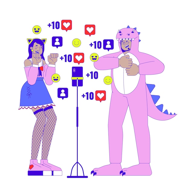 Friends viral dance on social media 2D linear illustration concept