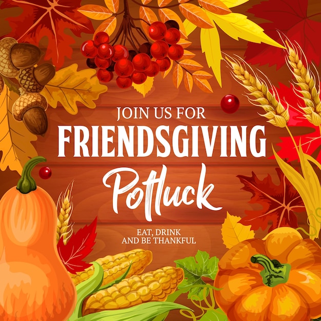 Friendsgiving potluck dinner holiday vector