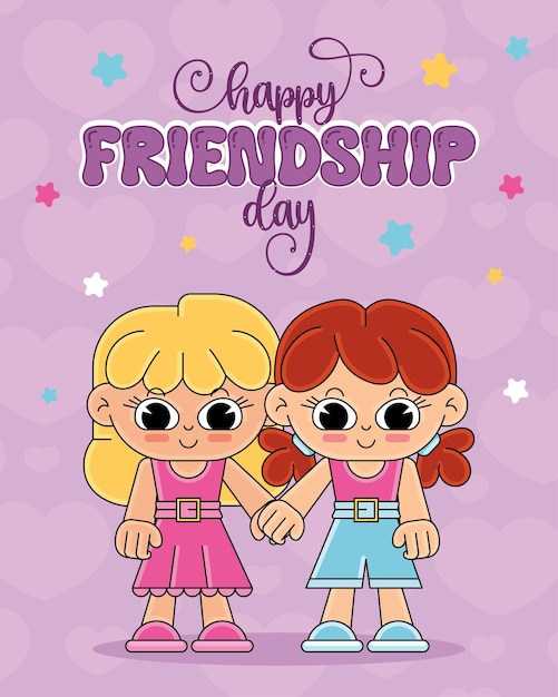 Friendship day Happy children cartoon kawaii Vector