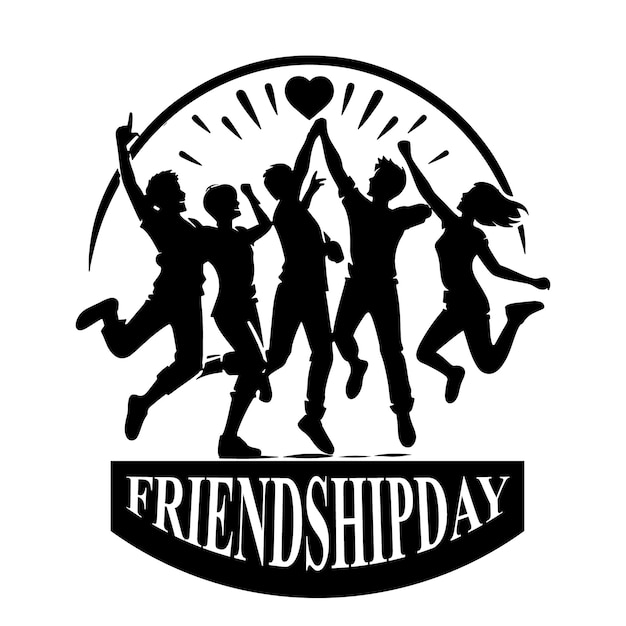 Friendship Day logo icon with a silhouette of friends dancing together