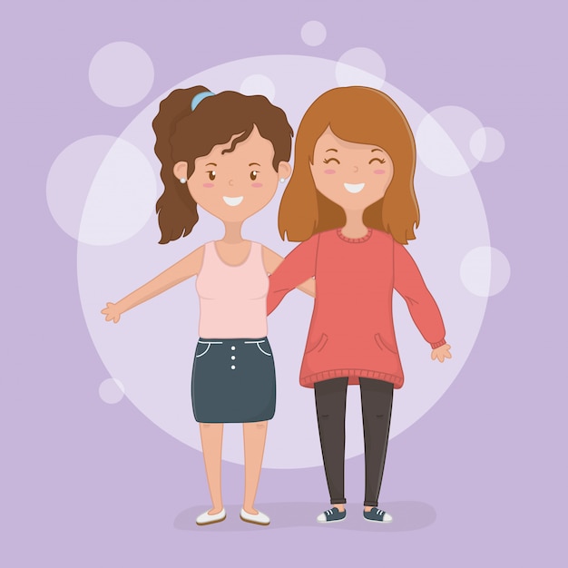 Vector friendship of girls cartoons design