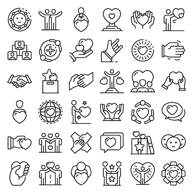 Friendship icons set, outline style