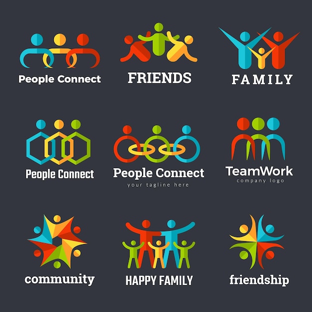 Friendship logo. Business community partnership team works family union recent vector symbols. Friendship logo partnership, cooperation business team community illustration