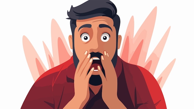 Vector frightened scared man with shocked face expression