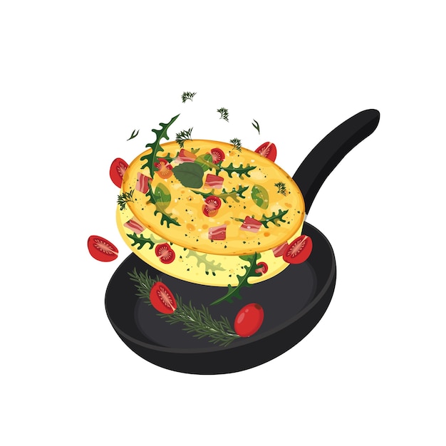 Frittata Levitation in a Pan Vector illustration logo