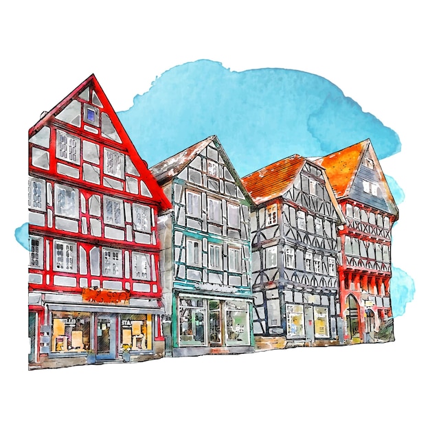 Fritzlar germany watercolor hand drawn illustration isolated on white background