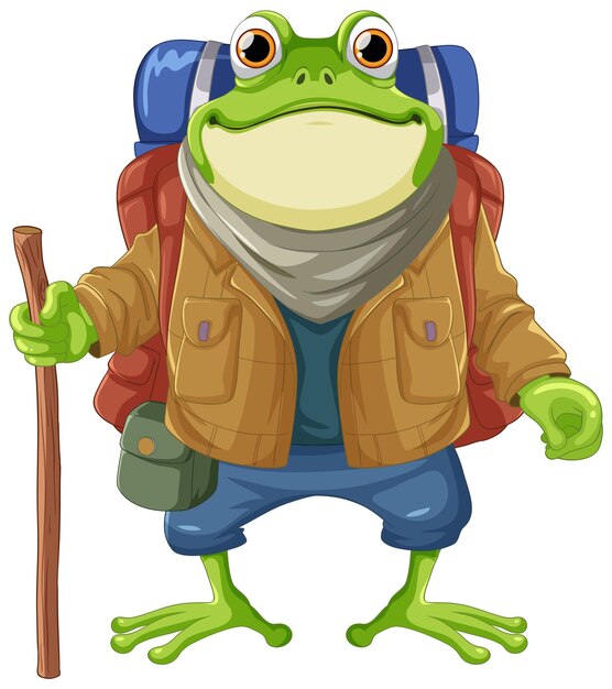 Vector frog backpack traveler cartoon character