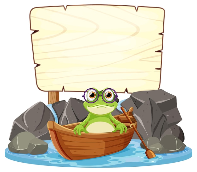 Frog in a Boat with Blank Sign