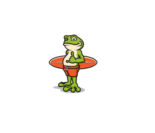 Frog cartoon holding surf board illustration