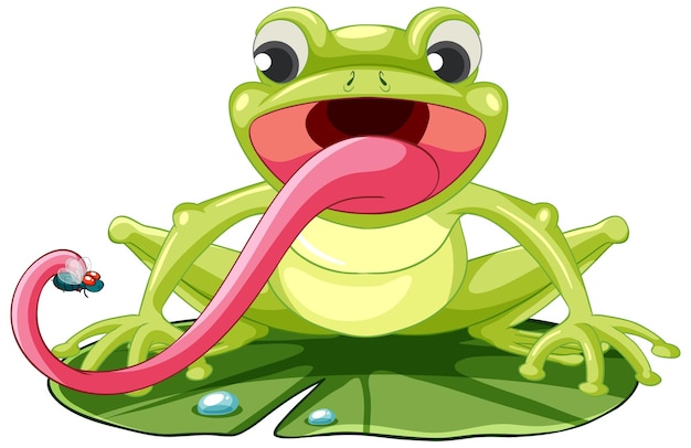 A frog catching insect in cartoon style