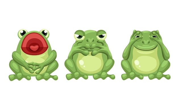 Frog character set mascot cartoon illustration vector