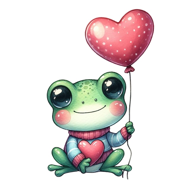 frog cute holding balloons clipart watercolor