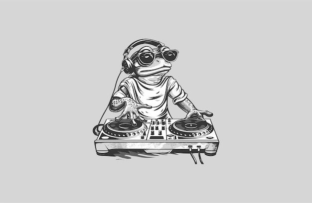 Frog dj logo vector illustration design