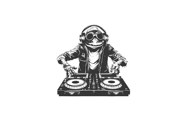 Vector frog dj logo vector illustration design