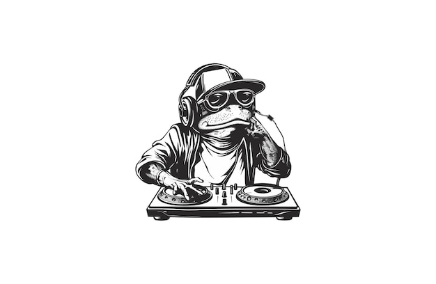 Frog dj logo vector illustration design