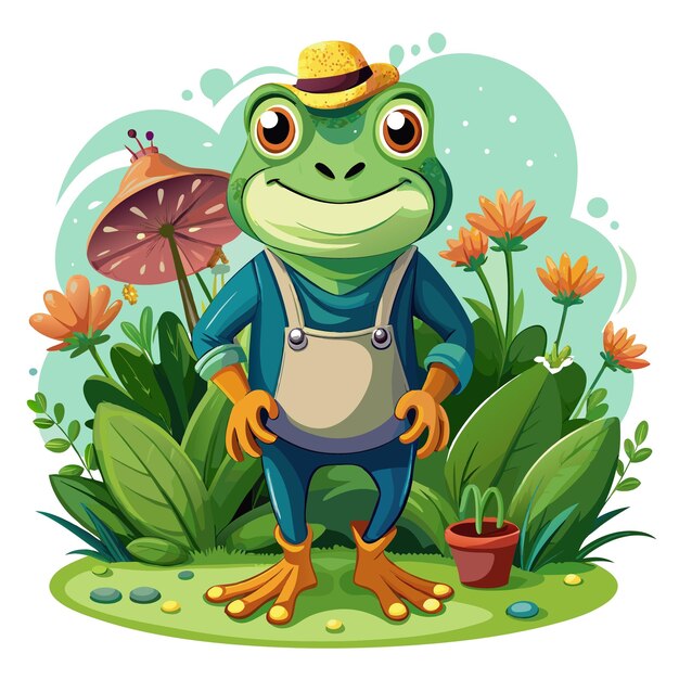 Vector frog helpful goes garden vector