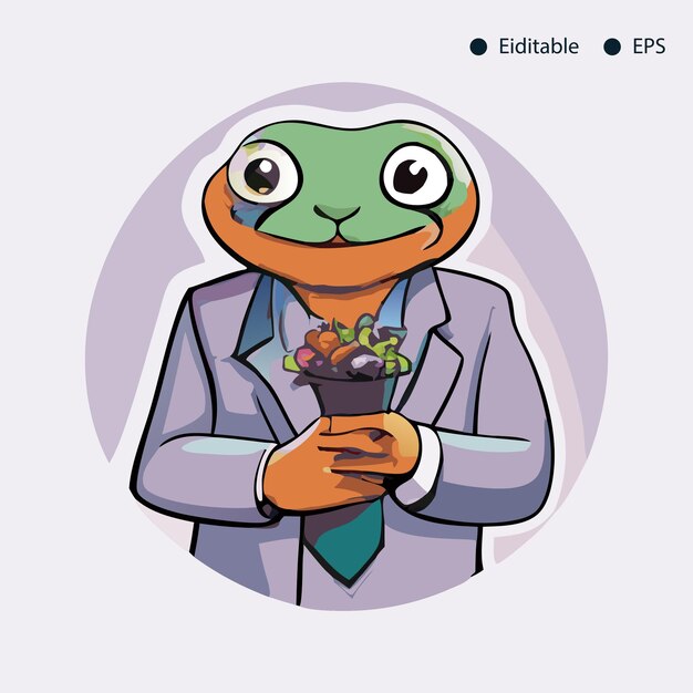 Vector frog hold red rose flower on various poses reptile animal character cartoon on white background