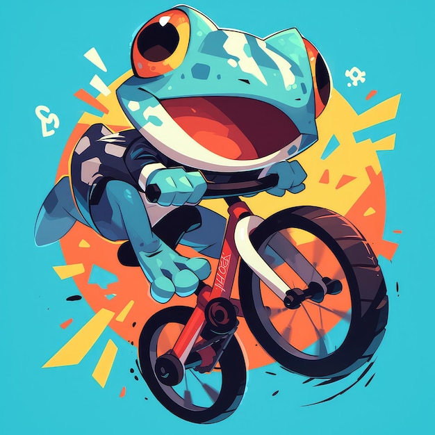 A frog is riding a unicycle cartoon style