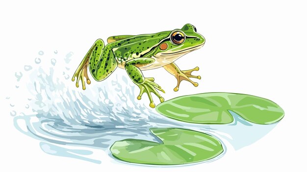 Vector frog jumping into pond vector illustration